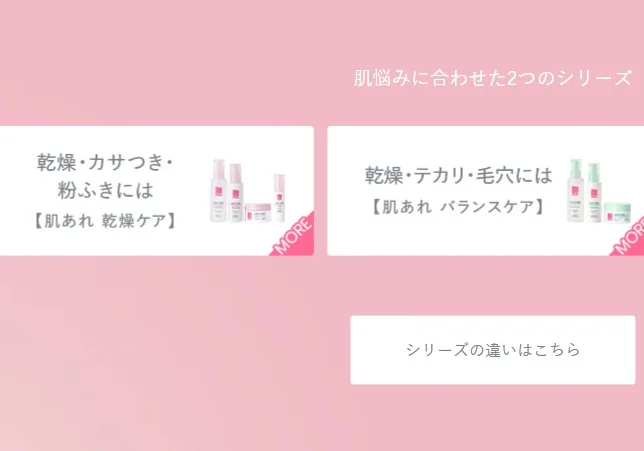 「乾燥ケア」「バランスケア」を、肌悩みに合わせて案内している。