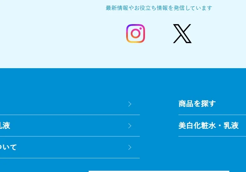 ブランド公式SNSアカウントとして「Instagram」「X」を案内している。